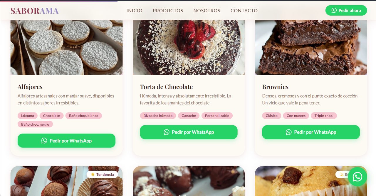 Web de una repostería con pedidos por WhatsApp